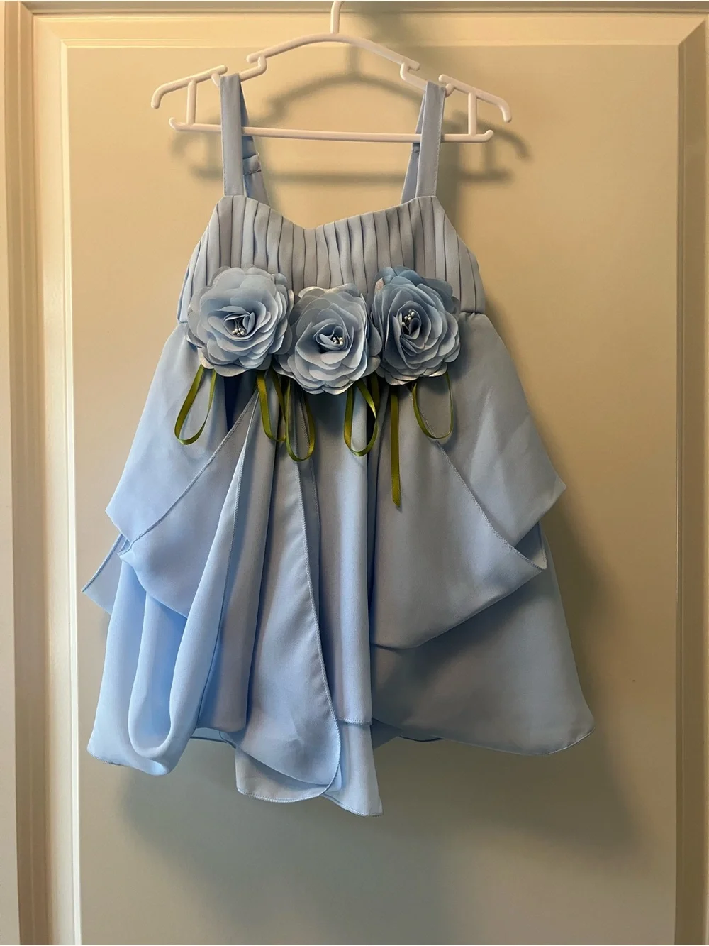 Special Occasion Formal Toddler Dress Light Blue With Removable Flower Detail